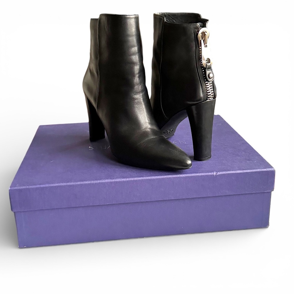 STUART WEITZMAN Mizzip ankle boots black leather size 9 - Picture 1 of 15